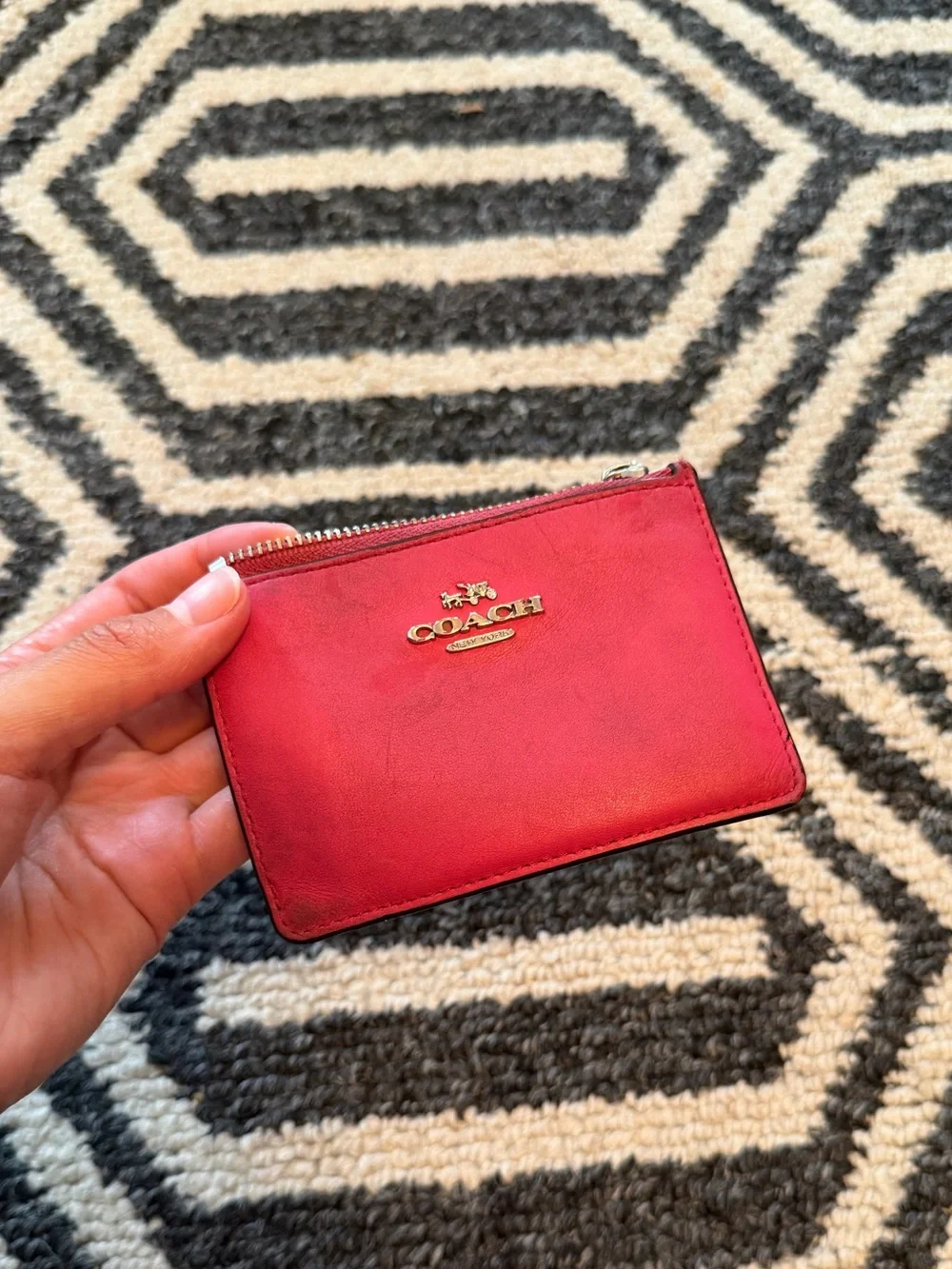 COACH Pink Leather Zip Card Key Pouch Mini Skinny ID Case